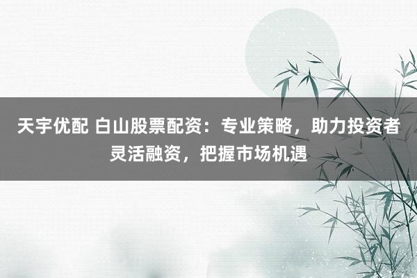 天宇优配 白山股票配资：专业策略，助力投资者灵活融资，把握市场机遇