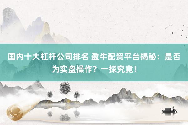 国内十大杠杆公司排名 盈牛配资平台揭秘：是否为实盘操作？一探究竟！