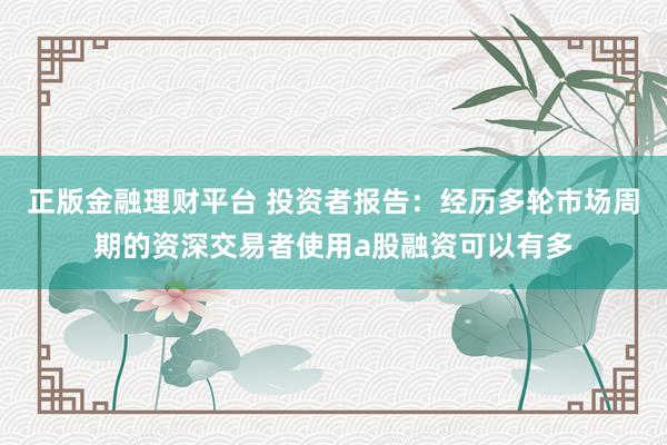 正版金融理财平台 投资者报告：经历多轮市场周期的资深交易者使用a股融资可以有多