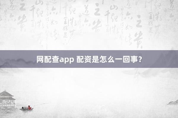 网配查app 配资是怎么一回事？